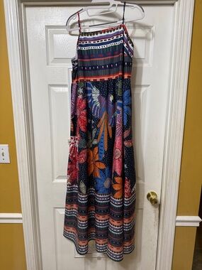 SHEIN Navy Floral Stripe Maxi Dress with Multicolor Accents